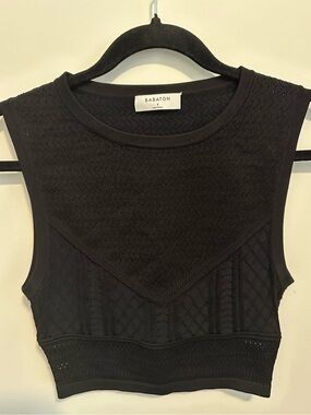 Babaton Black Crochet Knit Crop Tank